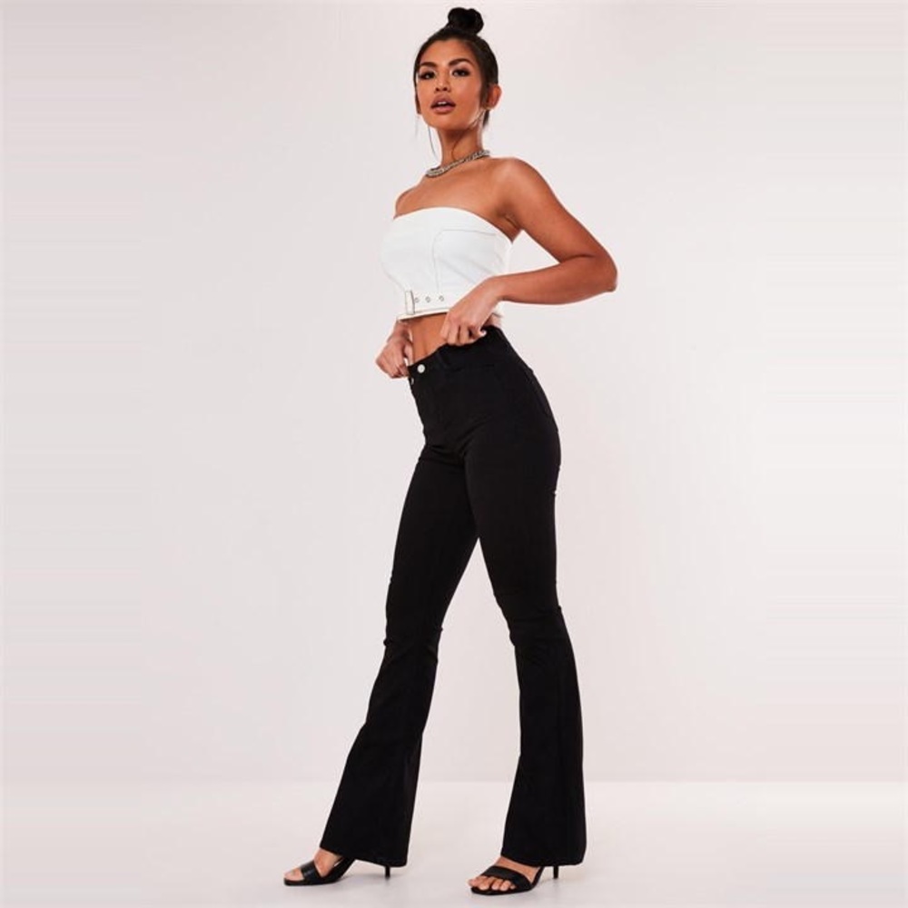 Missguided Black Lawless High Waist Flare Denim Jean